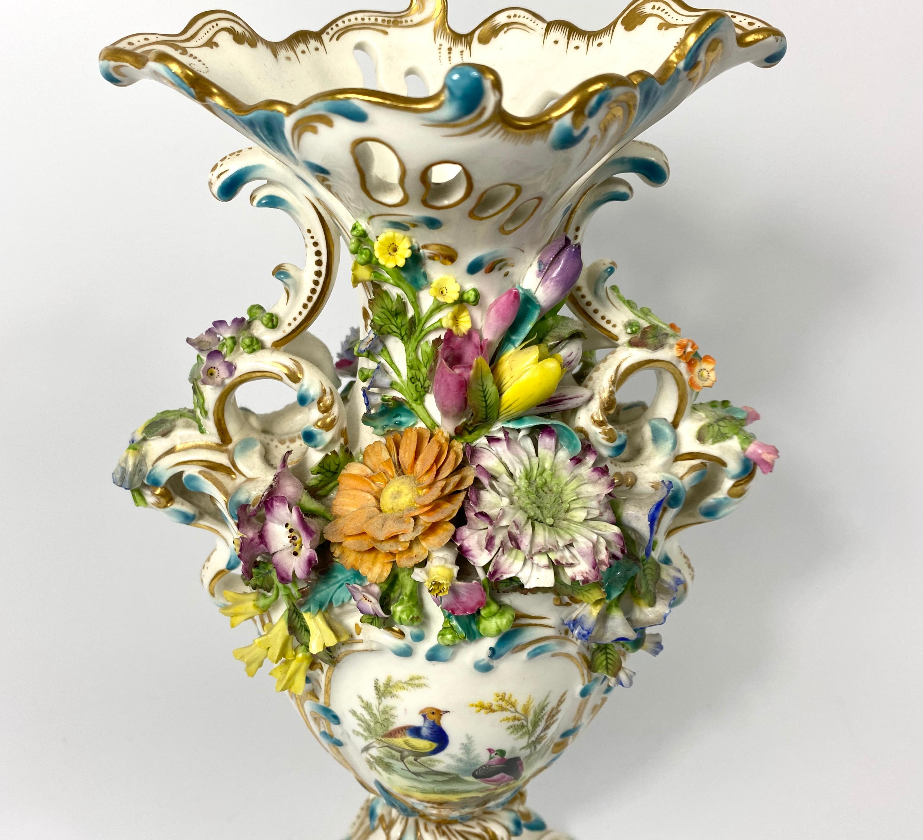 Fine Minton Porcelain ‘Flower Encrusted’ Garniture, circa 1830 For Sale 11
