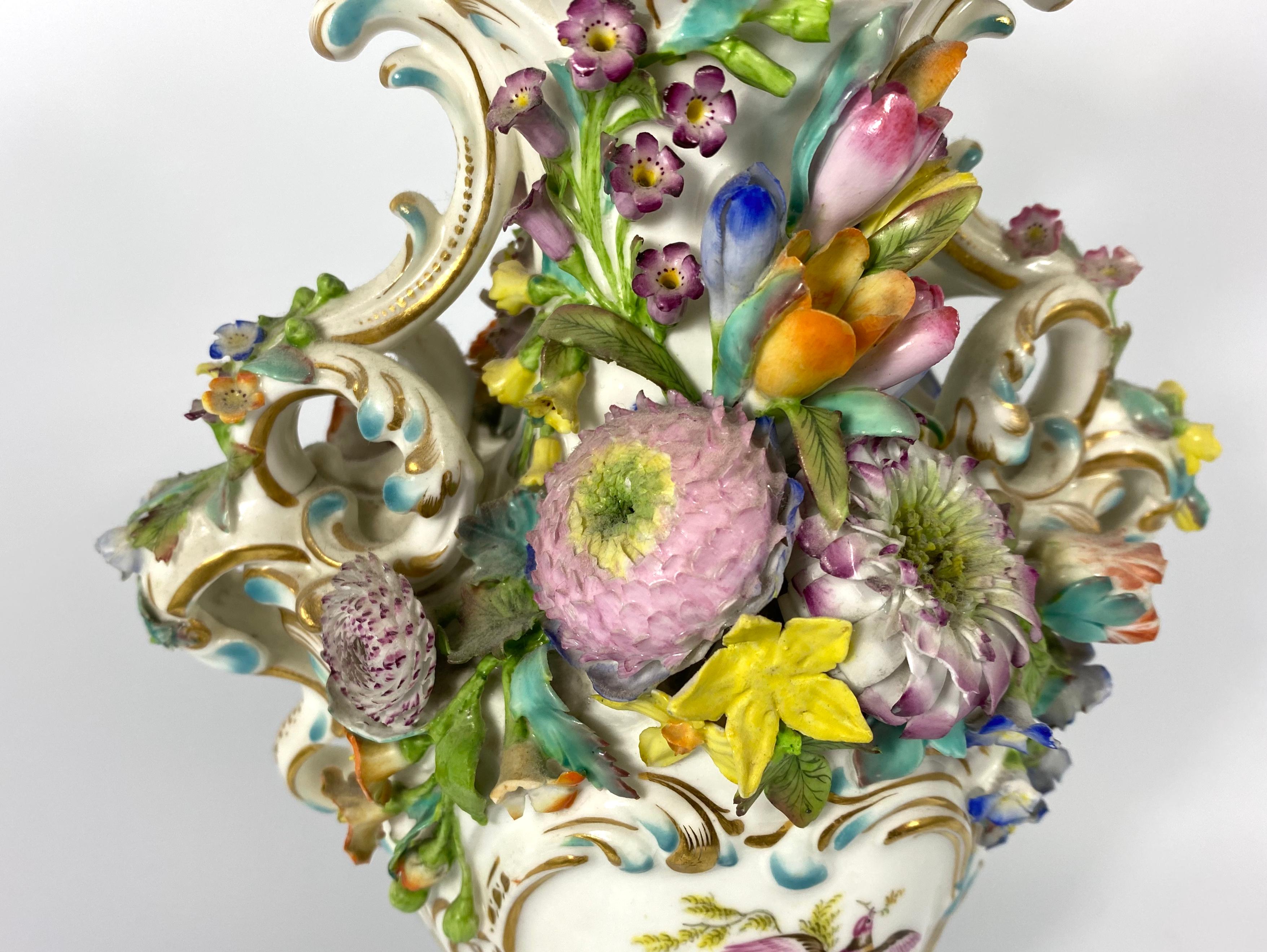 Rococo Fine Minton Porcelain ‘Flower Encrusted’ Garniture, circa 1830 For Sale