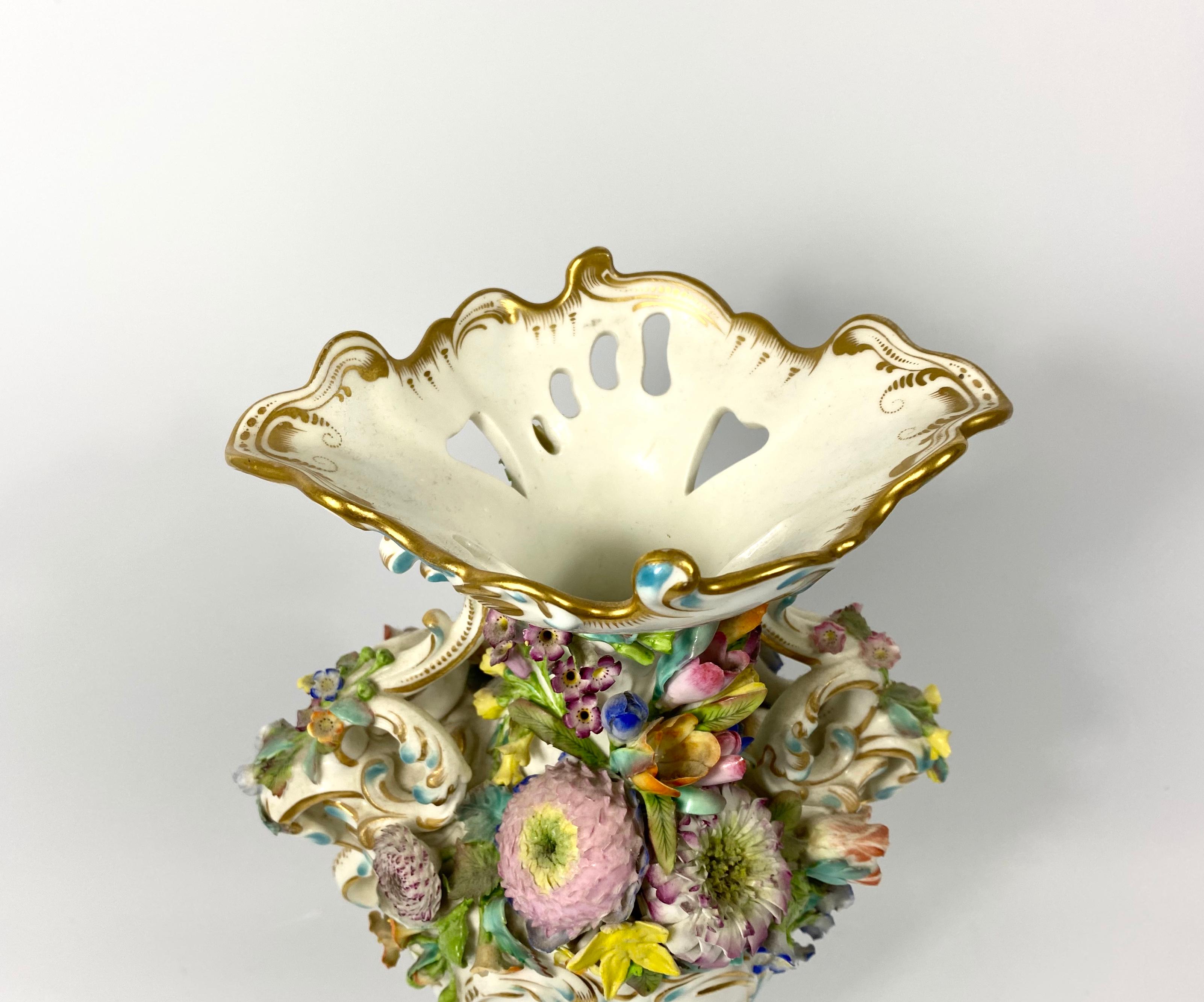 English Fine Minton Porcelain ‘Flower Encrusted’ Garniture, circa 1830 For Sale