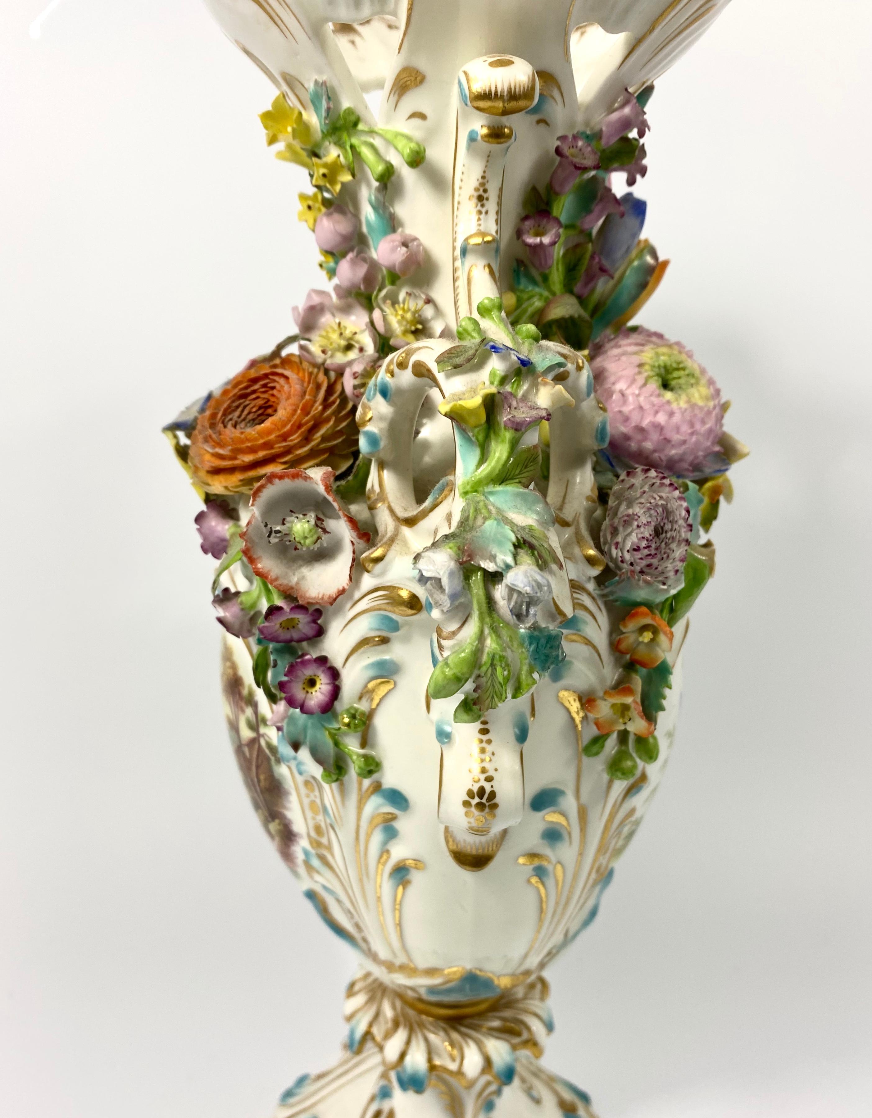 Mid-19th Century Fine Minton Porcelain ‘Flower Encrusted’ Garniture, circa 1830 For Sale
