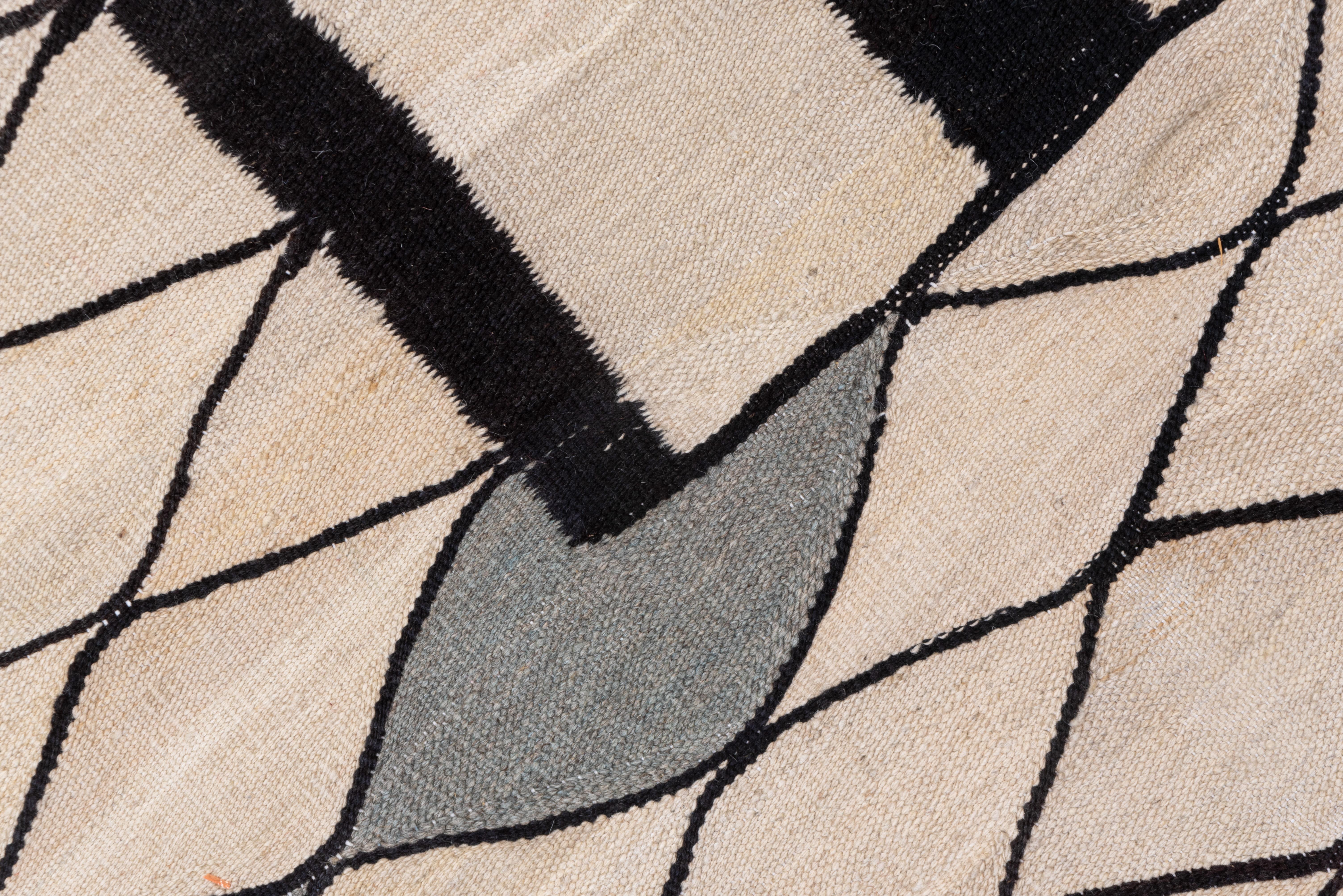 Contemporary Fine Modern & Abstract Flatweave Area Rug with Ivory, Black & Gray Tones For Sale