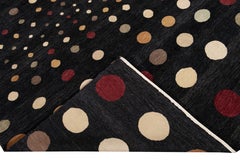 Fine Modern Black Polka Dot Handmade Wool Rug