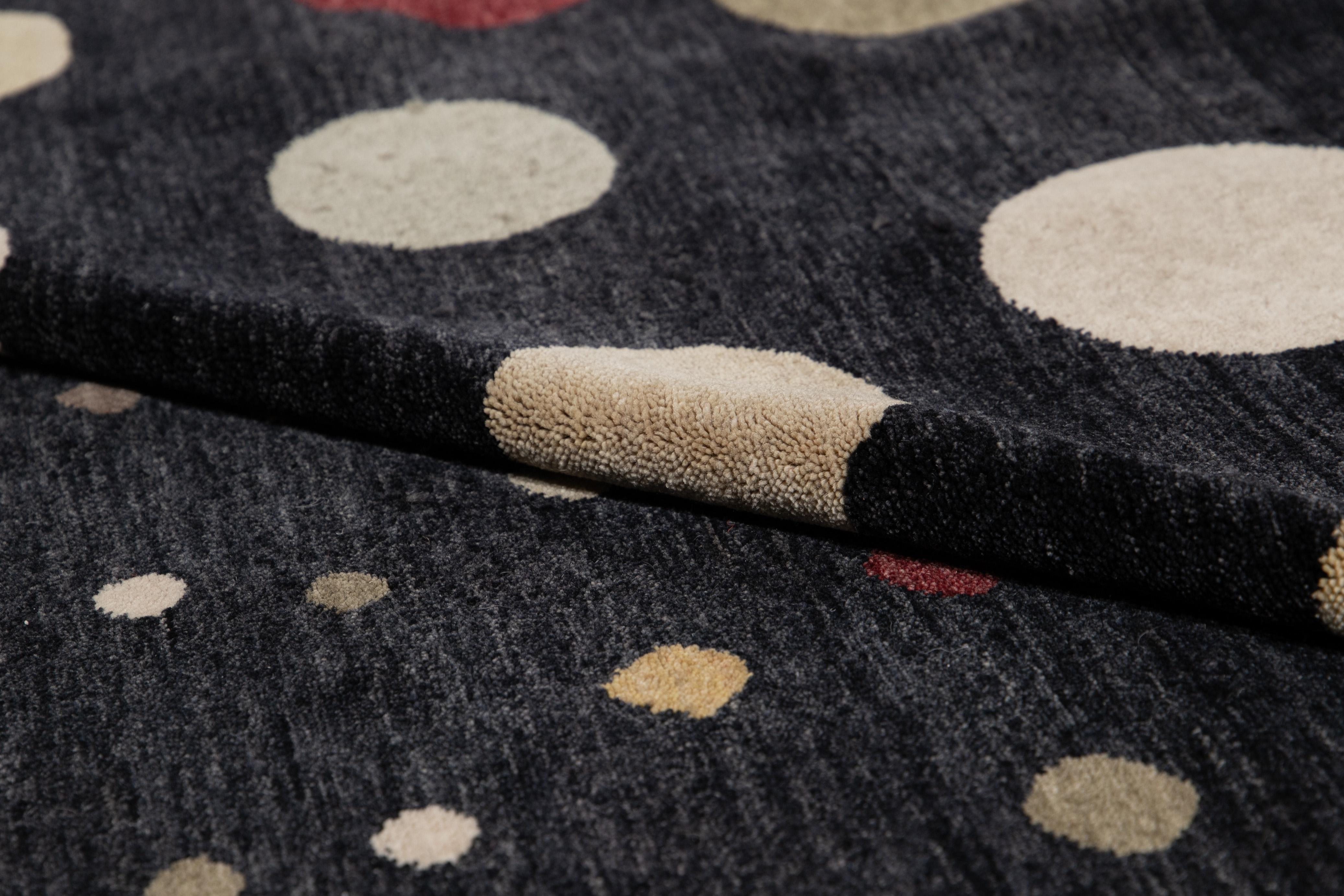 Fine Modern Black Polka Dot Handmade Wool Rug In New Condition For Sale In Norwalk, CT