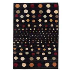Fine Modern Black Polka Dot Handmade Wool Rug