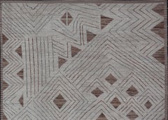 Fine Modern Rug in White & Light Brown Tones with Abstract & Geometric Design