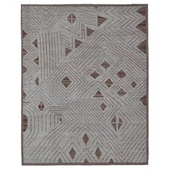 Tapis moderne raffiné dans des tons blancs et brun clair avec un design abstrait et géométrique