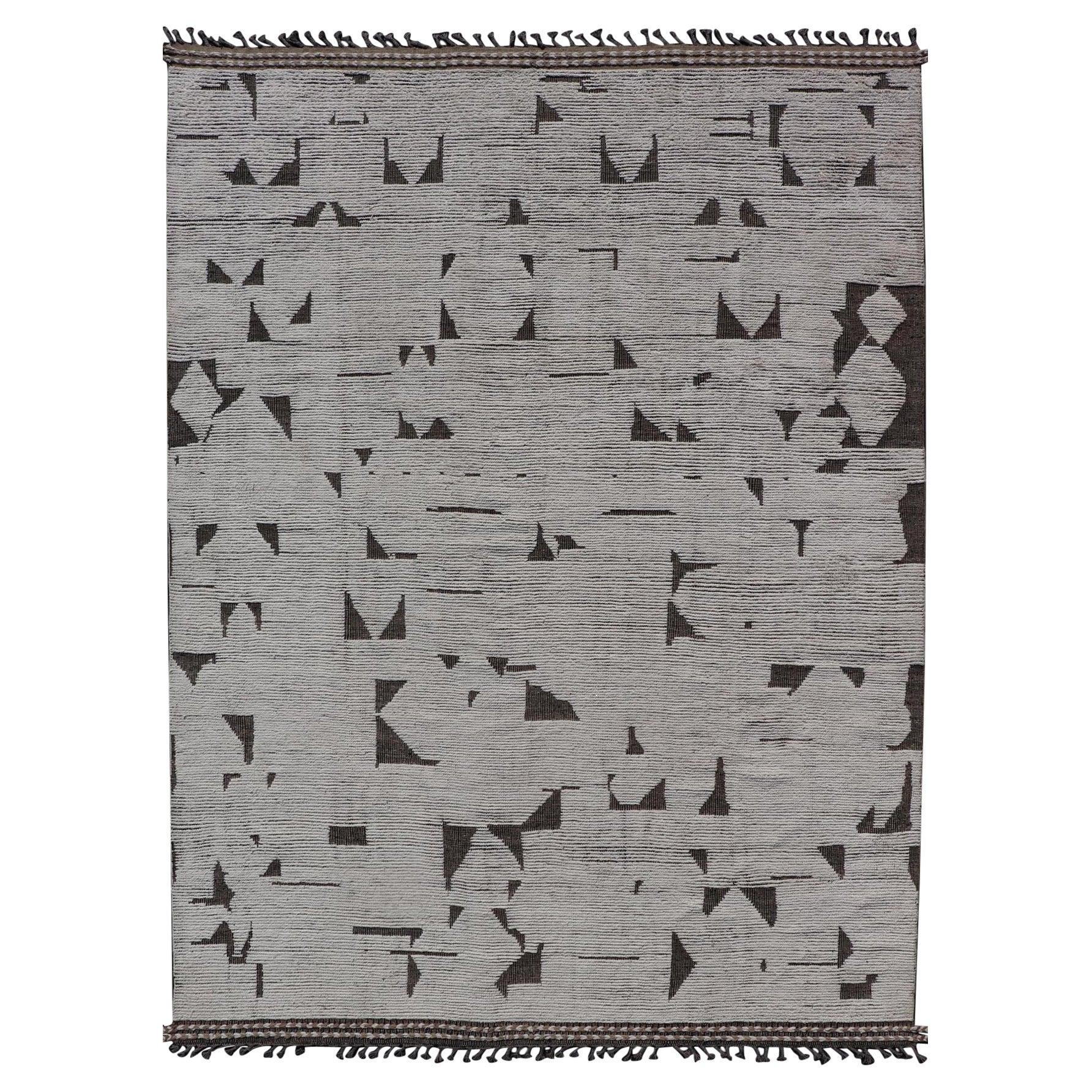 Moderner Teppich in Weiß und hellen Taupe-Tönen mit abstraktem geometrischem Muster im Angebot