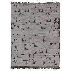 Moderner Teppich in Weiß und hellen Taupe-Tönen mit abstraktem geometrischem Muster