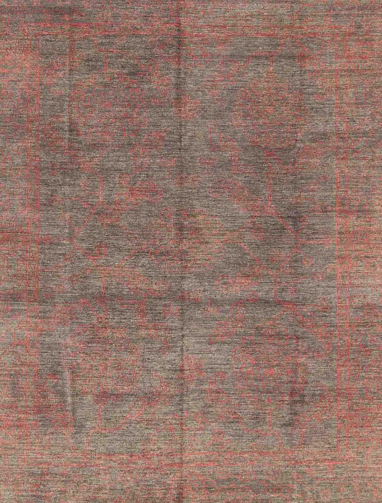 Indian Fine Modern Rug with Transitional Design in Charcoal and Red