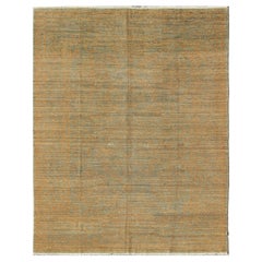 Fine Modern Rug with Transitional Design in Gray Green & Goldish Orange