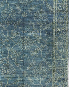 Fine Modern Rug with Transitional Design in Teal Blue and Lime Green