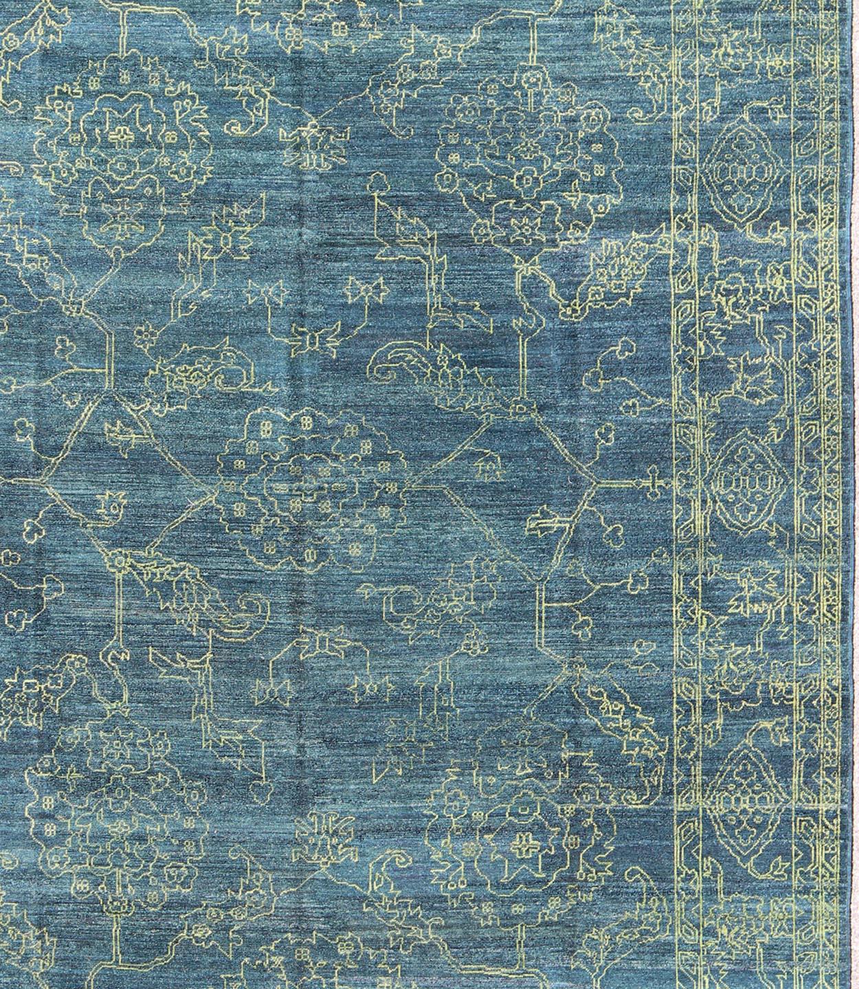 Tappeto moderno con design di transizione, tappeto AN-118152, paese d'origine/tipo: Turchia / Moderno, circa inizio XXI secolo.

Misure: 9'0 x 11'11.

Questo tappeto dal design transitorio, finemente annodato a mano, presenta un bellissimo