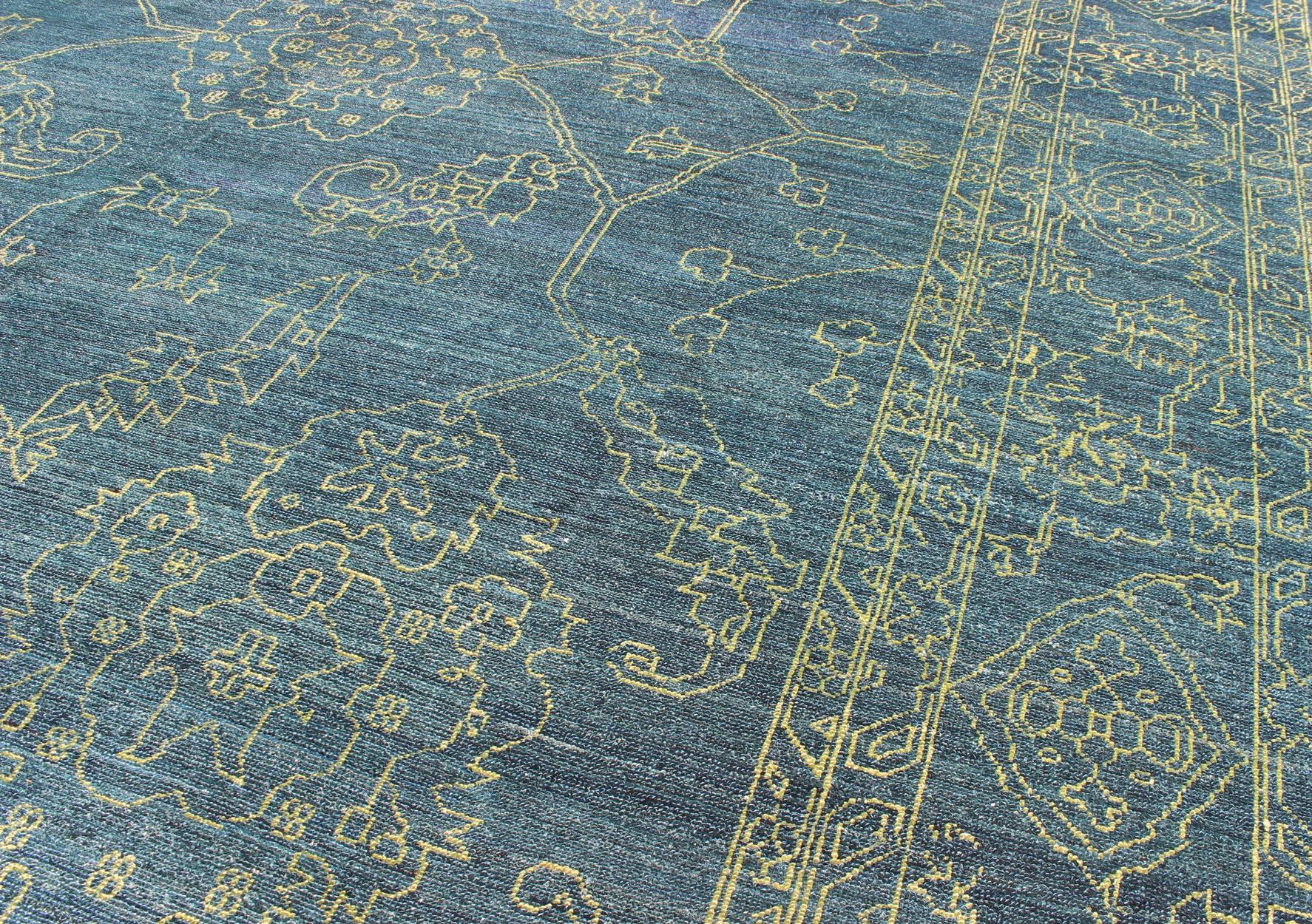 Tappeto moderno e raffinato con design di transizione in blu teal e verde lime In condizioni ottime in vendita a Atlanta, GA