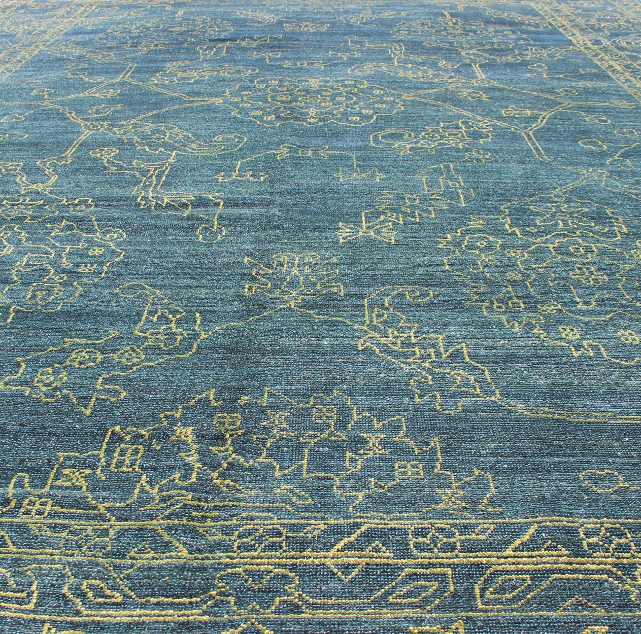 Lana Tappeto moderno e raffinato con design di transizione in blu teal e verde lime in vendita