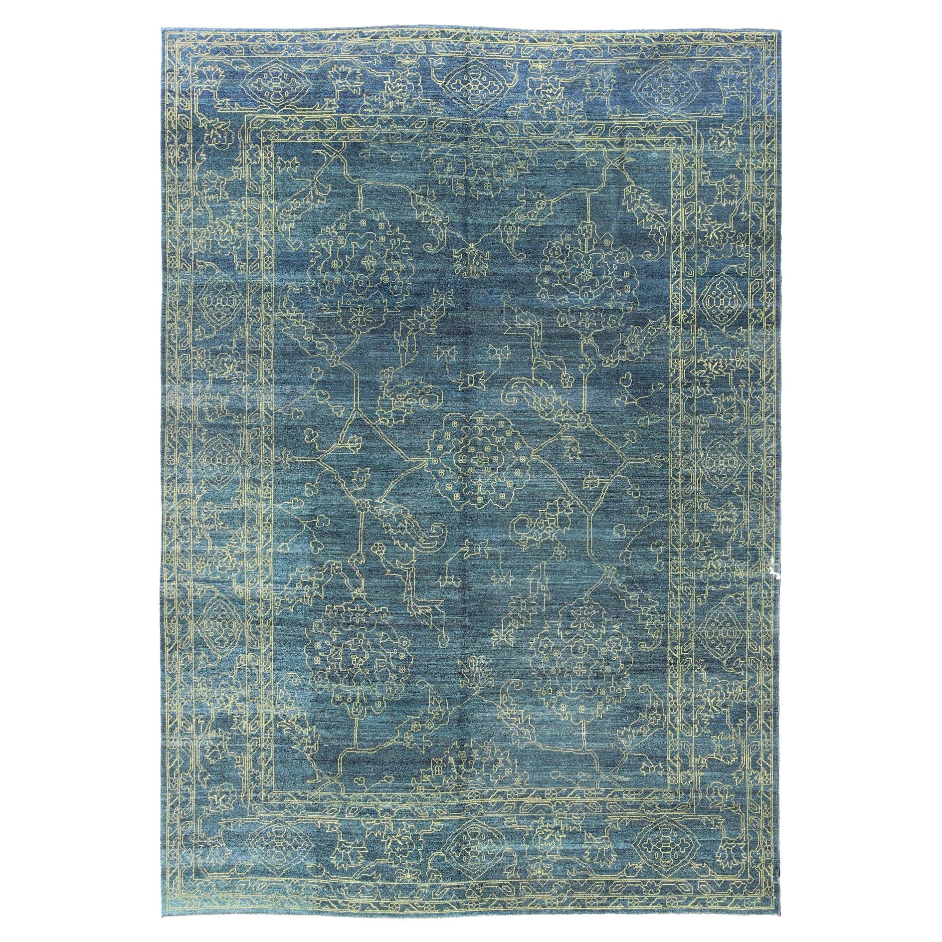 Alfombra moderna de diseño transicional en azul turquesa y verde lima