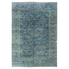 Fine Modern Rug with Transitional Design in Teal Blue and Lime Green