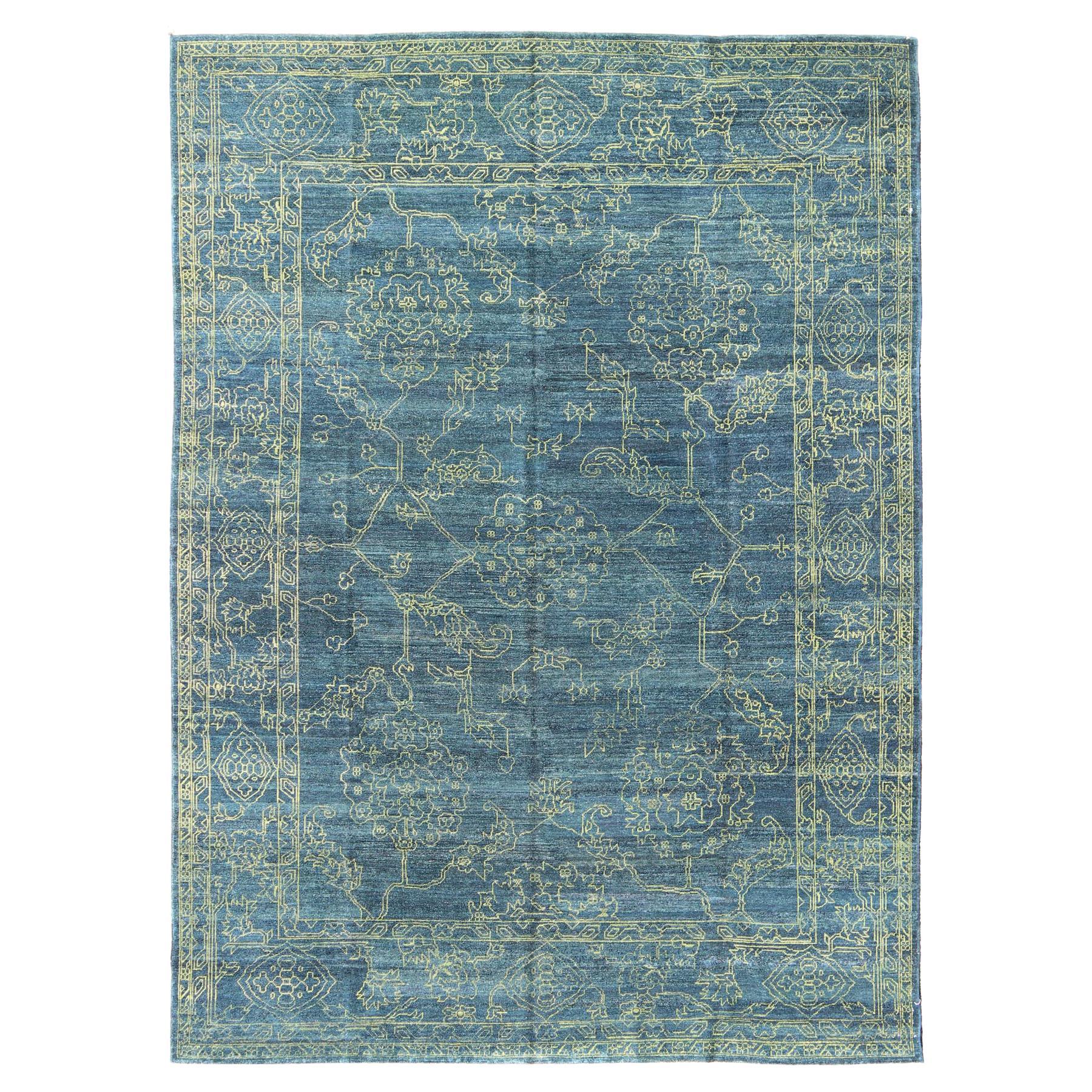 Alfombra moderna de diseño transicional en azul turquesa y verde lima
