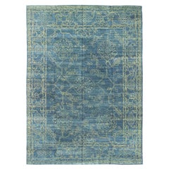 Fine Modern Rug with Transitional Design in Teal Blue and Lime Green