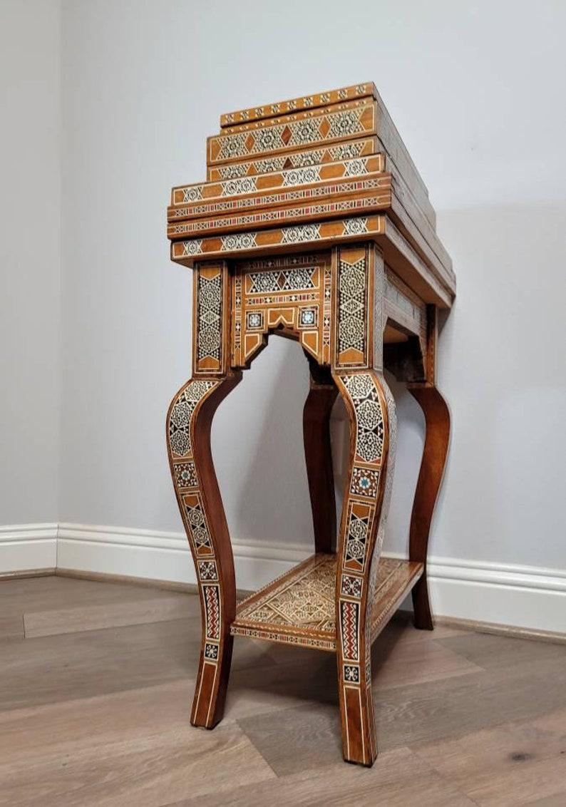 Fine Moorish Middle Eastern Arabesque Mosaic Games Table In Excellent Condition In Forney, TX