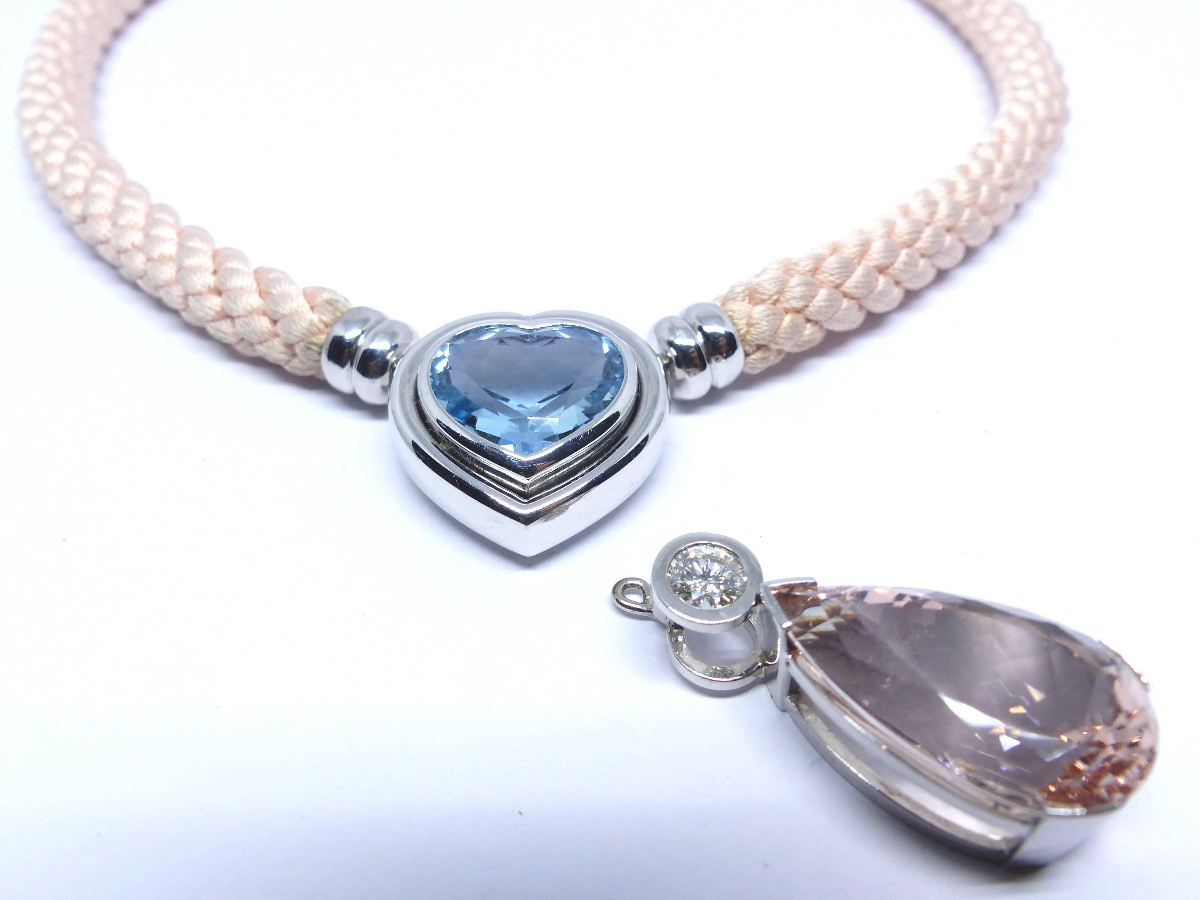 White Gold 21, 56ct Morganite & Diamond Pendant In New Condition For Sale In Idar-Oberstein, DE