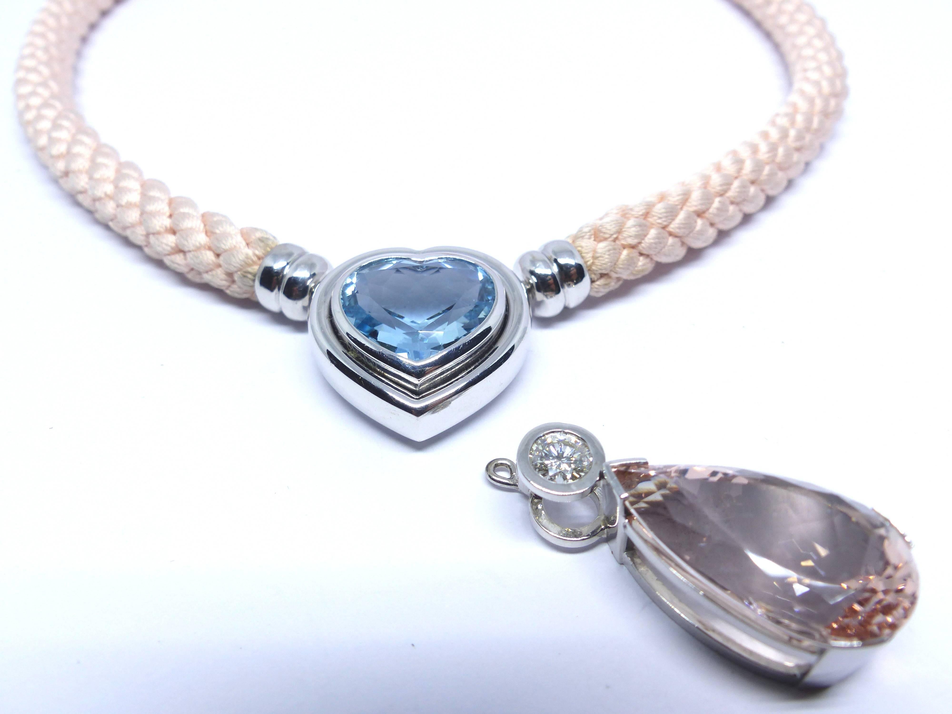 Pendentif en or blanc 21,56 carats avec morganite et diamants Neuf - En vente à Idar-Oberstein, DE
