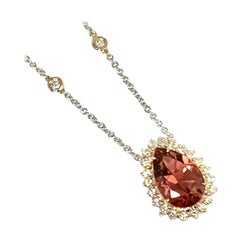 Diamond Morganite Necklace 14k Gold Large 8 TCW Women Certified 