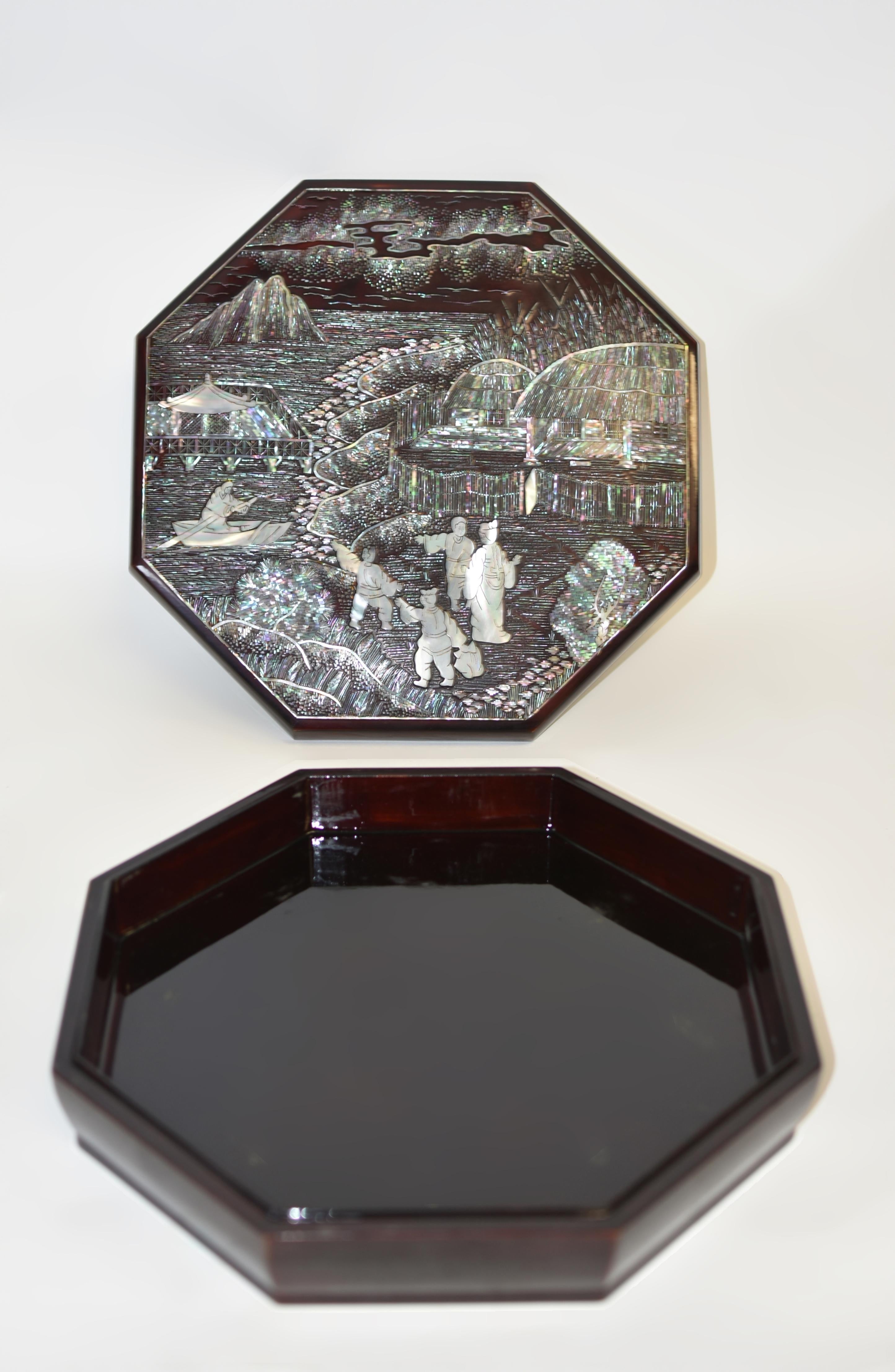 Hand-Crafted Fine Mother of Pearl Sweetmeat Box with 9 Trays