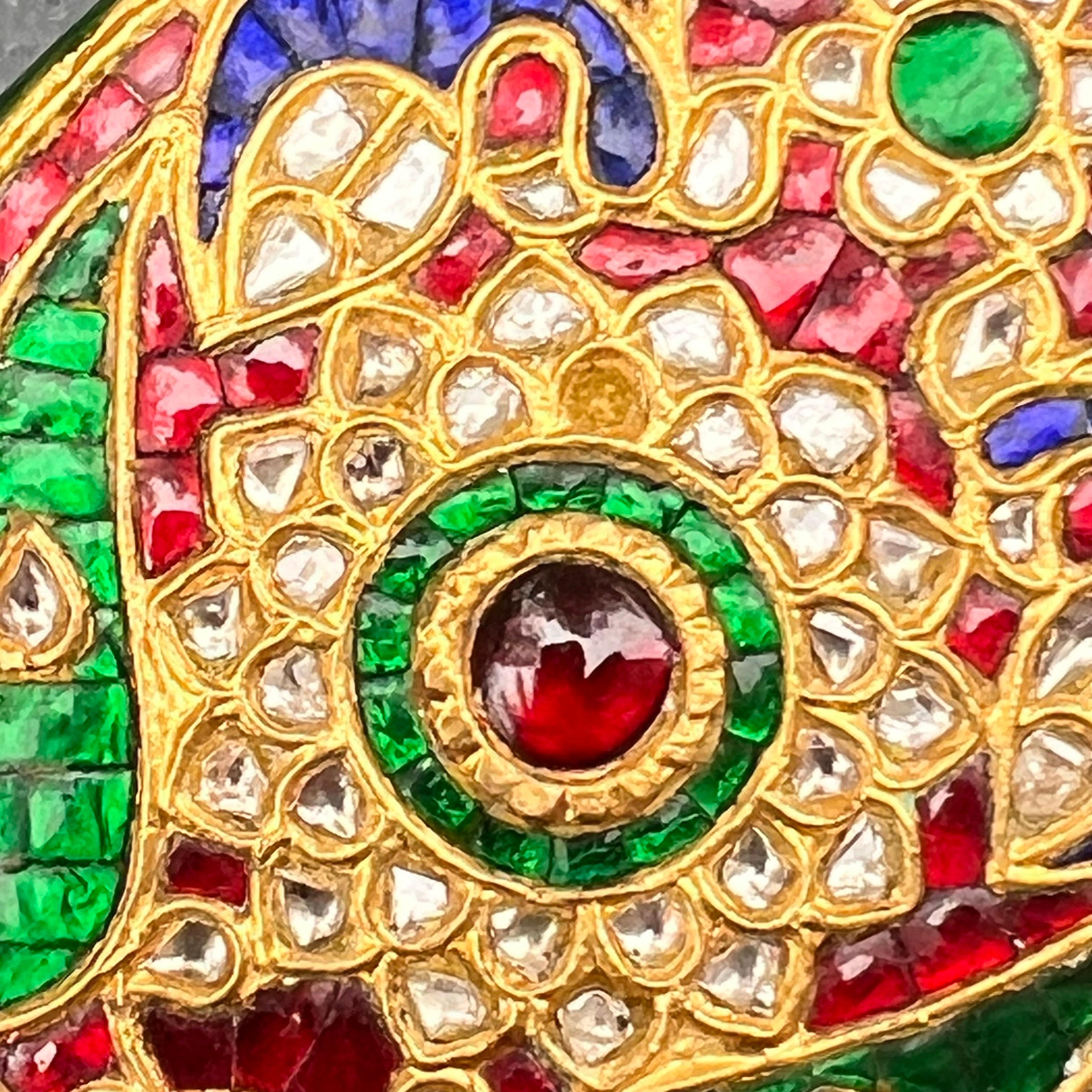 Women's or Men's Fine Mughal Gold Ruby Emerald Sapphire  Diamond Pendant For Sale