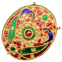 Fine Mughal Gold Ruby Emerald Sapphire  Diamond Pendant