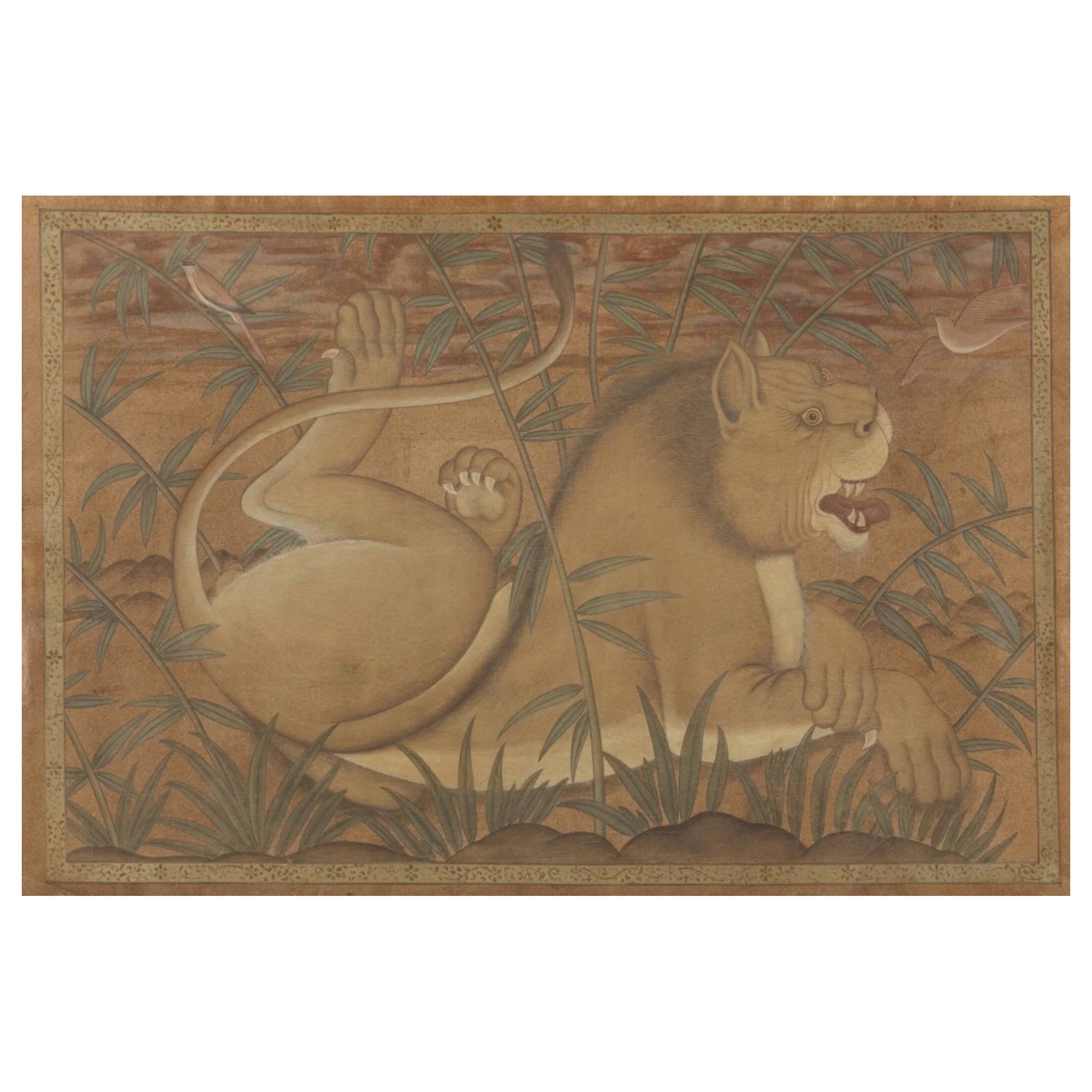 Ein feines Mogul-Gemälde eines "ruhenden Löwen", Nordindien, frühes 19. im Angebot
