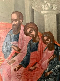 Fine Museum Quality Large Antique 18th Century Greek Orthodox Icon, Pentecost