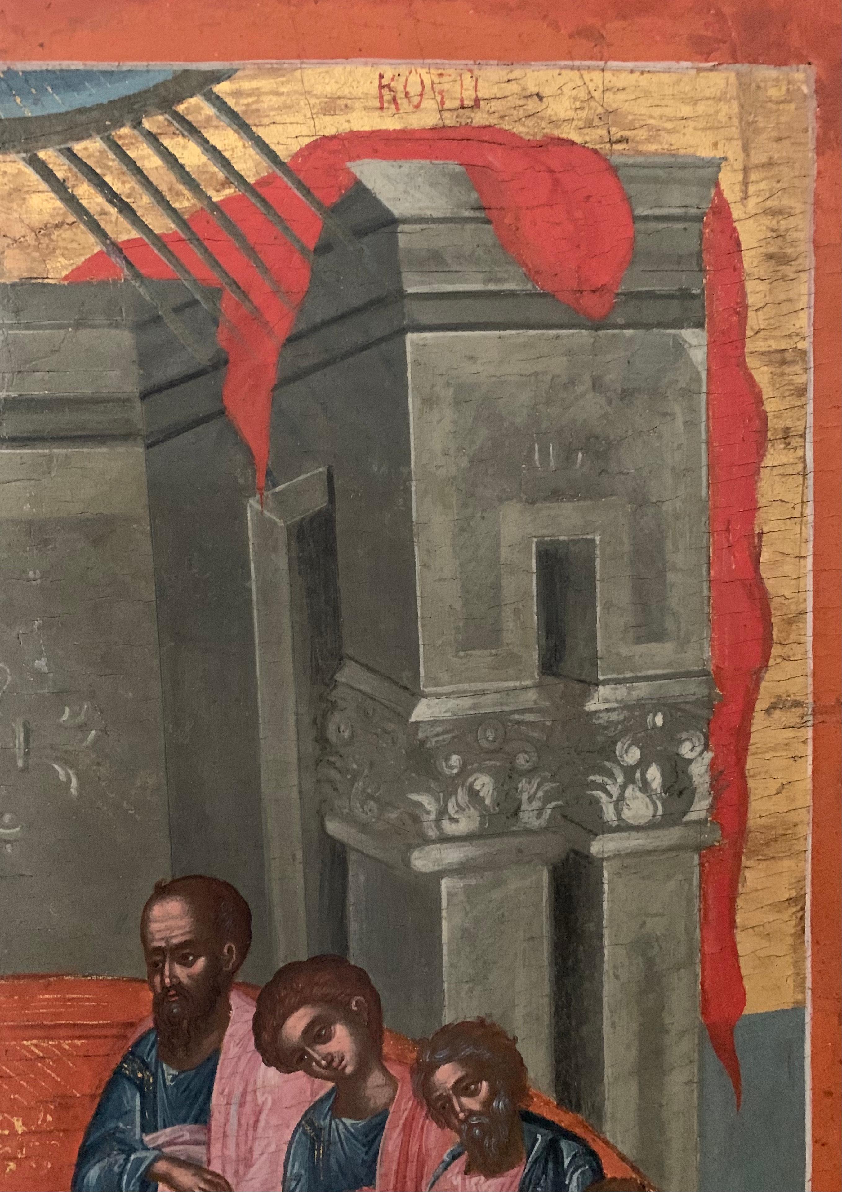 Großes antikes griechisches orthodoxes Ikon in Museumsqualität aus dem 18. Jahrhundert, Pentecost (Holz) im Angebot