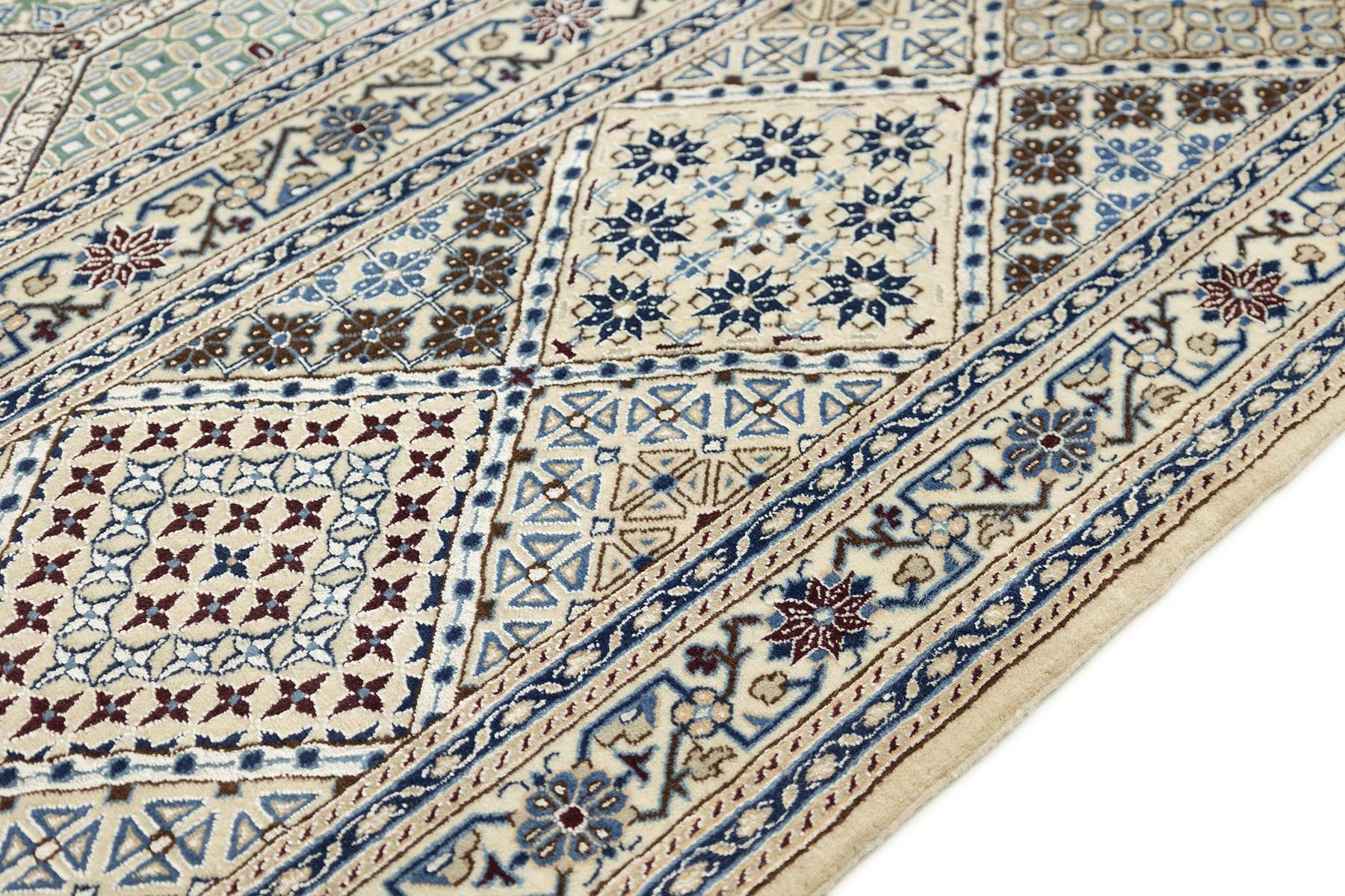 Feiner Nain Teppich, handgeknüpft, 13x10 ft - Weiches Blau/Grün und Elfenbein (21. Jahrhundert und zeitgenössisch) im Angebot