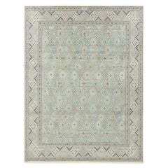 Feiner Nain Teppich, handgeknüpft, 13x10 ft - Weiches Blau/Grün und Elfenbein