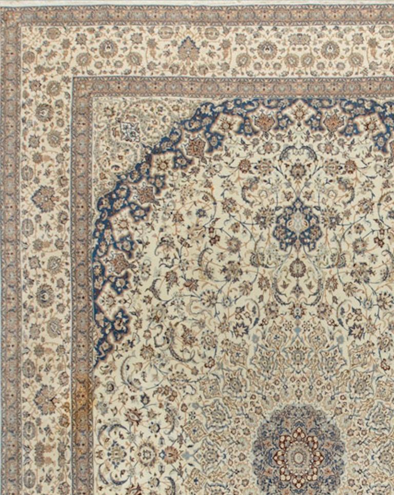 This fine silk and wool Nain has a wonderful detailed pattern and will work with so many different styles to create an ambiance that reflects tradition and classic beauty. Measures: 13'4