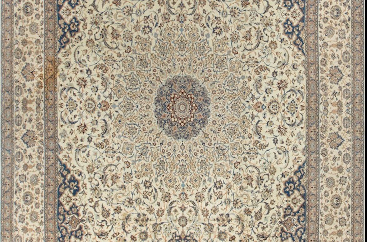 Fine Nain Oversize Vintage Persian Wool and Silk Rug, 13'4