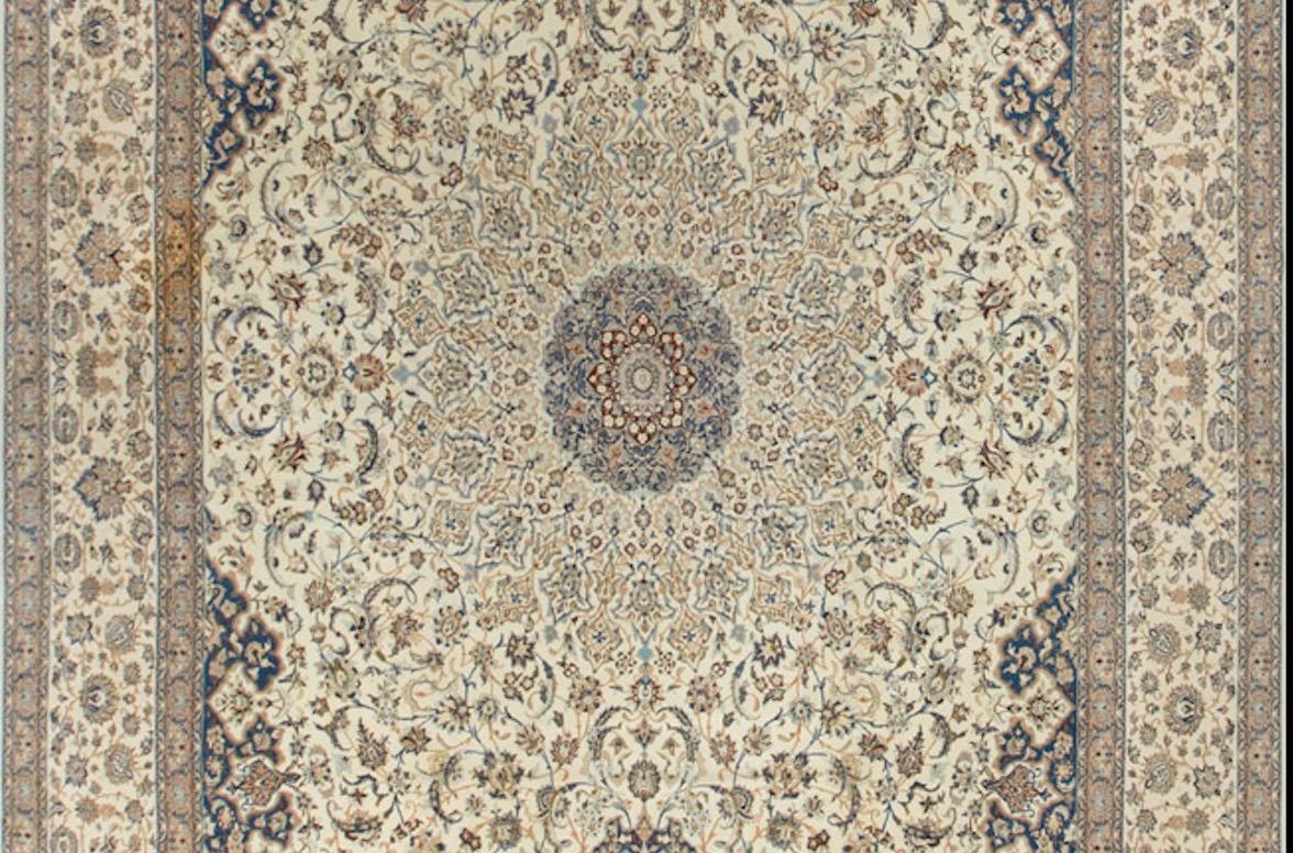 Fine Nain Oversize Vintage Persian Wool and Silk Rug, 13'4