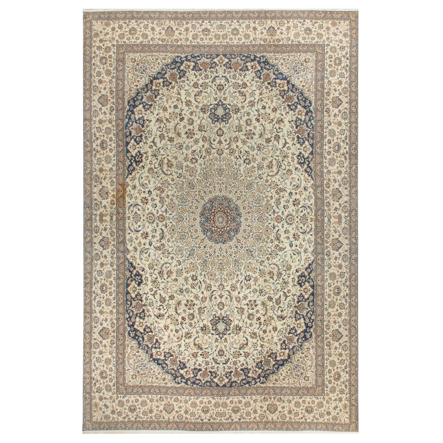 Fine Nain Oversize Vintage Persian Wool and Silk Rug, 13'4" x 20'8" For Sale