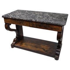 Table console en acajou français d'époque Napoléon Ier avec plateau en marbre panaché