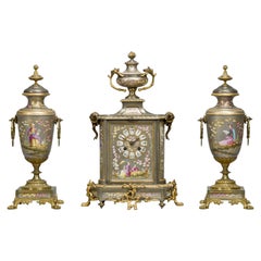 Fine Napoléon III Gilt-Bronze Mounted Porcelain Clock Garniture, circa 1870