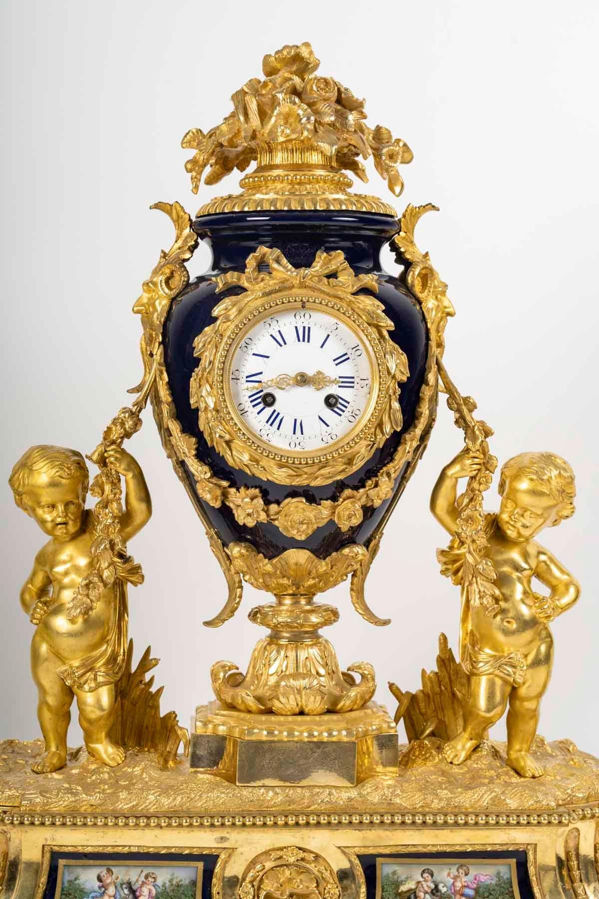 French Fine Napoleon III Period Mantel Set, 19th Century. For Sale