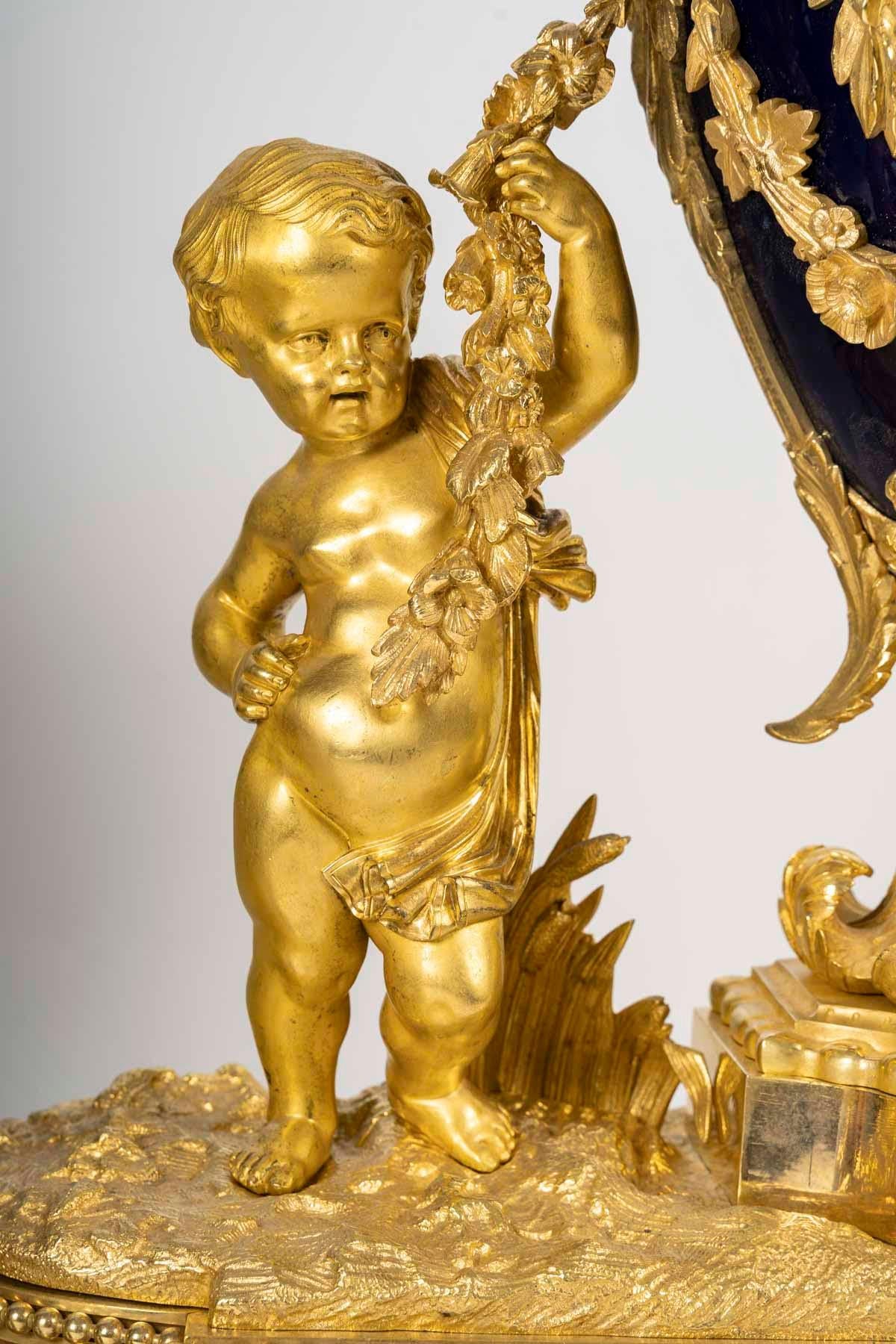 Bronze Fine Napoleon III Period Mantel Set, 19th Century. For Sale