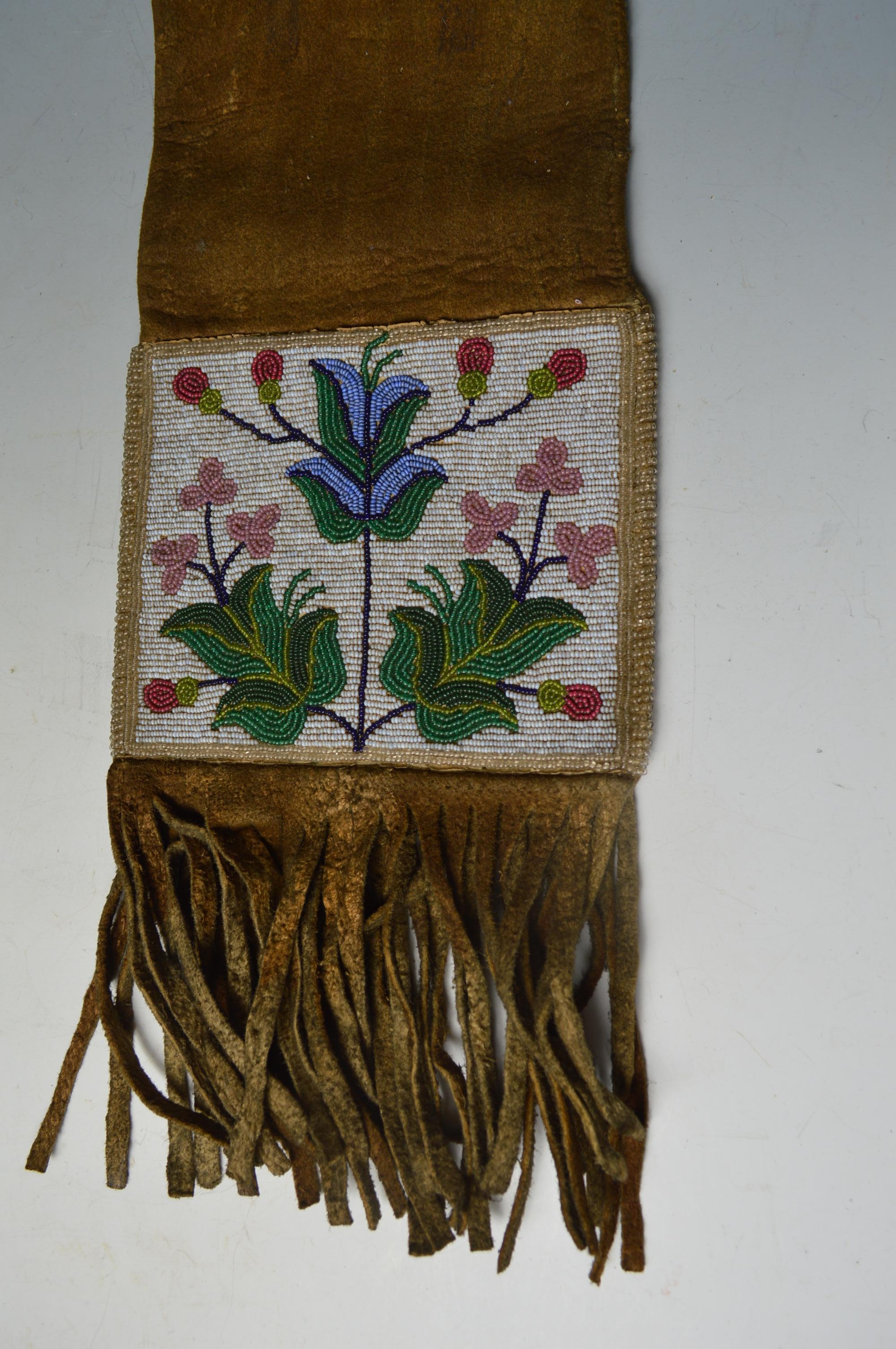 North American Fine Native American Ojibwe Beaded Pipe Bag, 19th Century For Sale