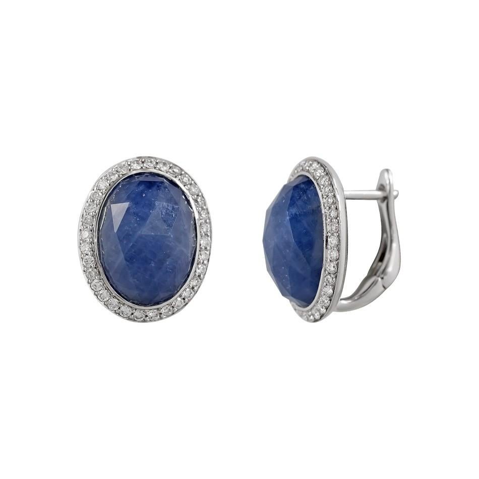 Moderno Orecchini preziosi in oro bianco 18 carati con diamante e zaffiro blu di Natkina in vendita
