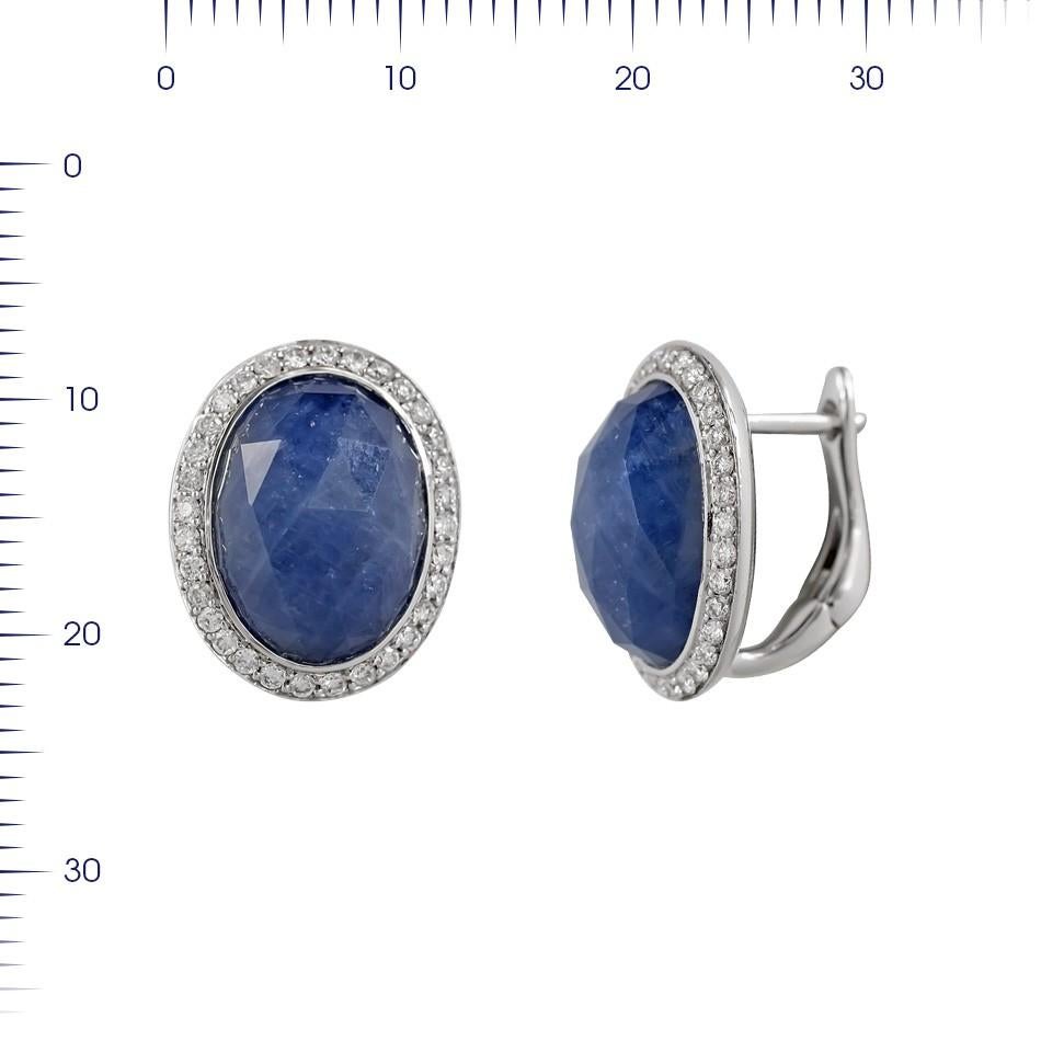 Round Cut Fine Natkina Blue Sapphire Diamond Lever-Back Precious White 18K Gold Earrings For Sale