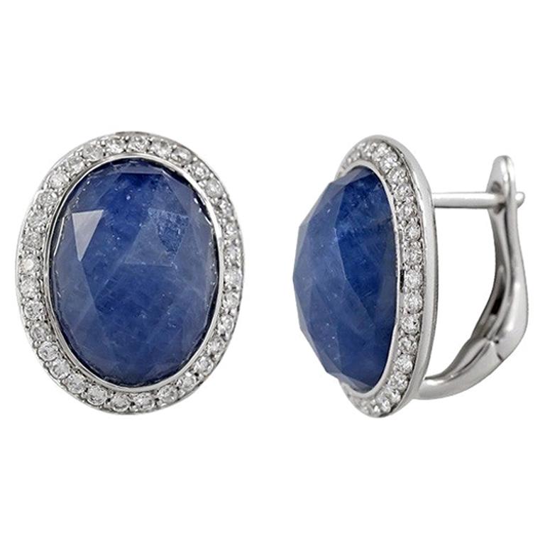 Fine Natkina Blue Sapphire Diamond Lever-Back Precious White 18K Gold Earrings