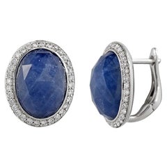 Ohrringe mit Klappverschluss aus weißem 18 Karat Gold mit Natkina-Blauem Saphir und Diamant