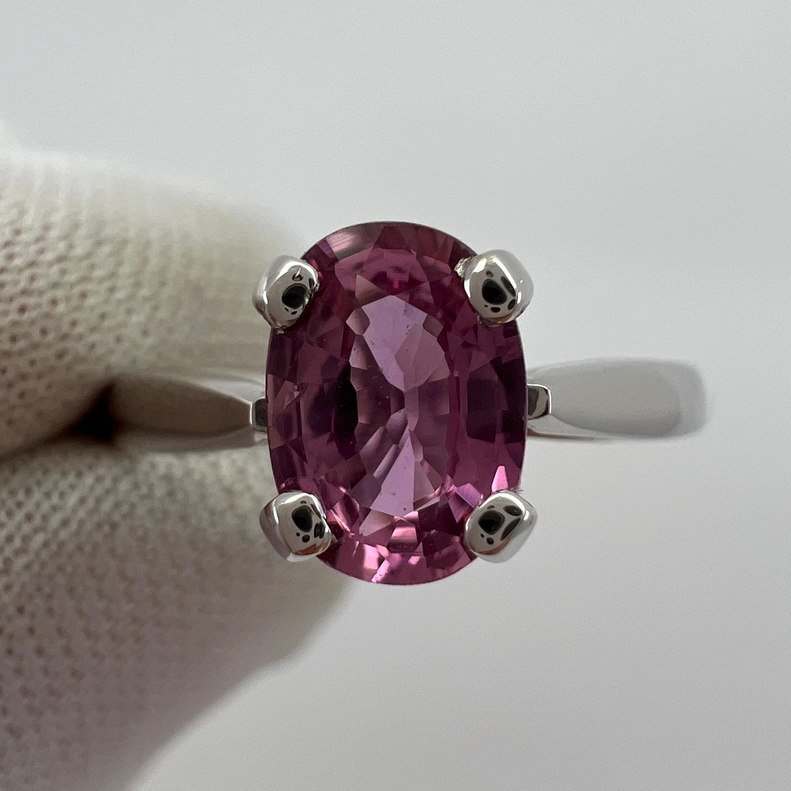 Fine Natural 1.05ct Vivid Pink Sapphire Oval Cut 18k White Gold Solitaire Ring For Sale 6
