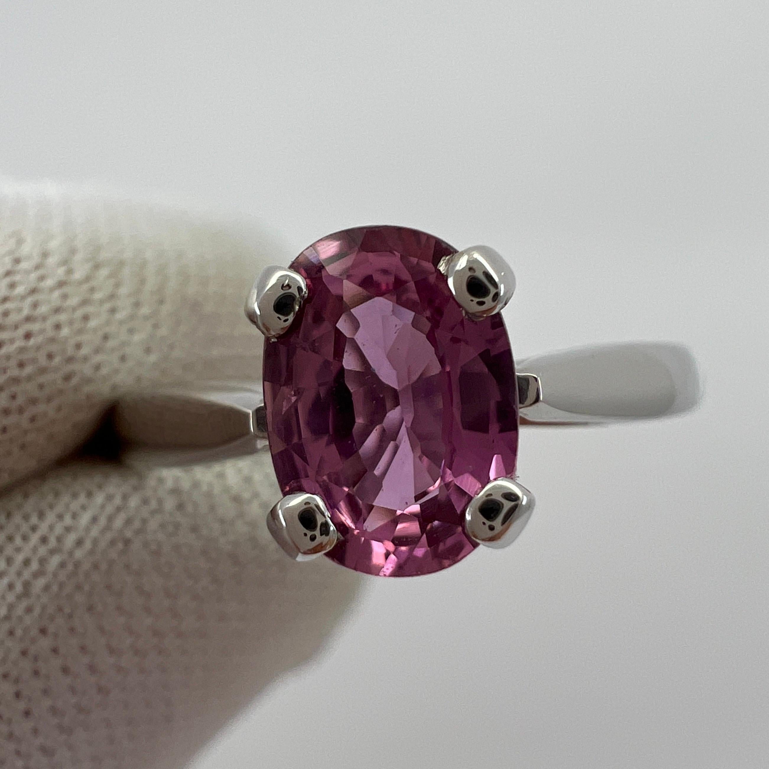 Fine Natural 1.05ct Vivid Pink Sapphire Oval Cut 18k White Gold Solitaire Ring For Sale 7