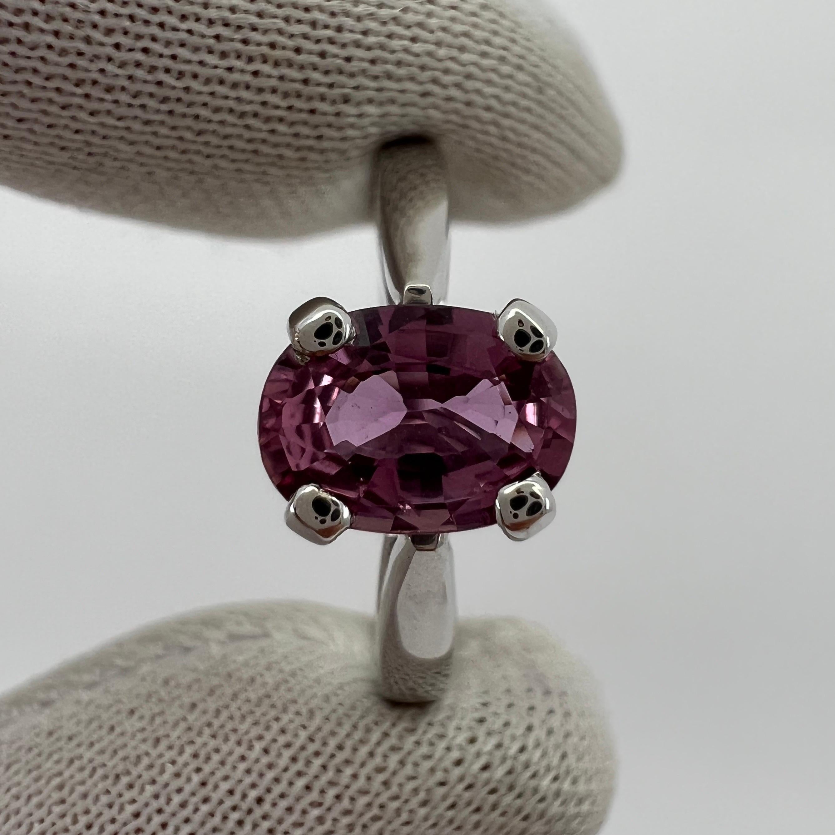 Fine Natural 1.05ct Vivid Pink Sapphire Oval Cut 18k White Gold Solitaire Ring For Sale 8